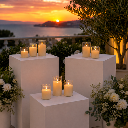 Clear Glass Real Wax Flameless Candles with Timer - Set of 3