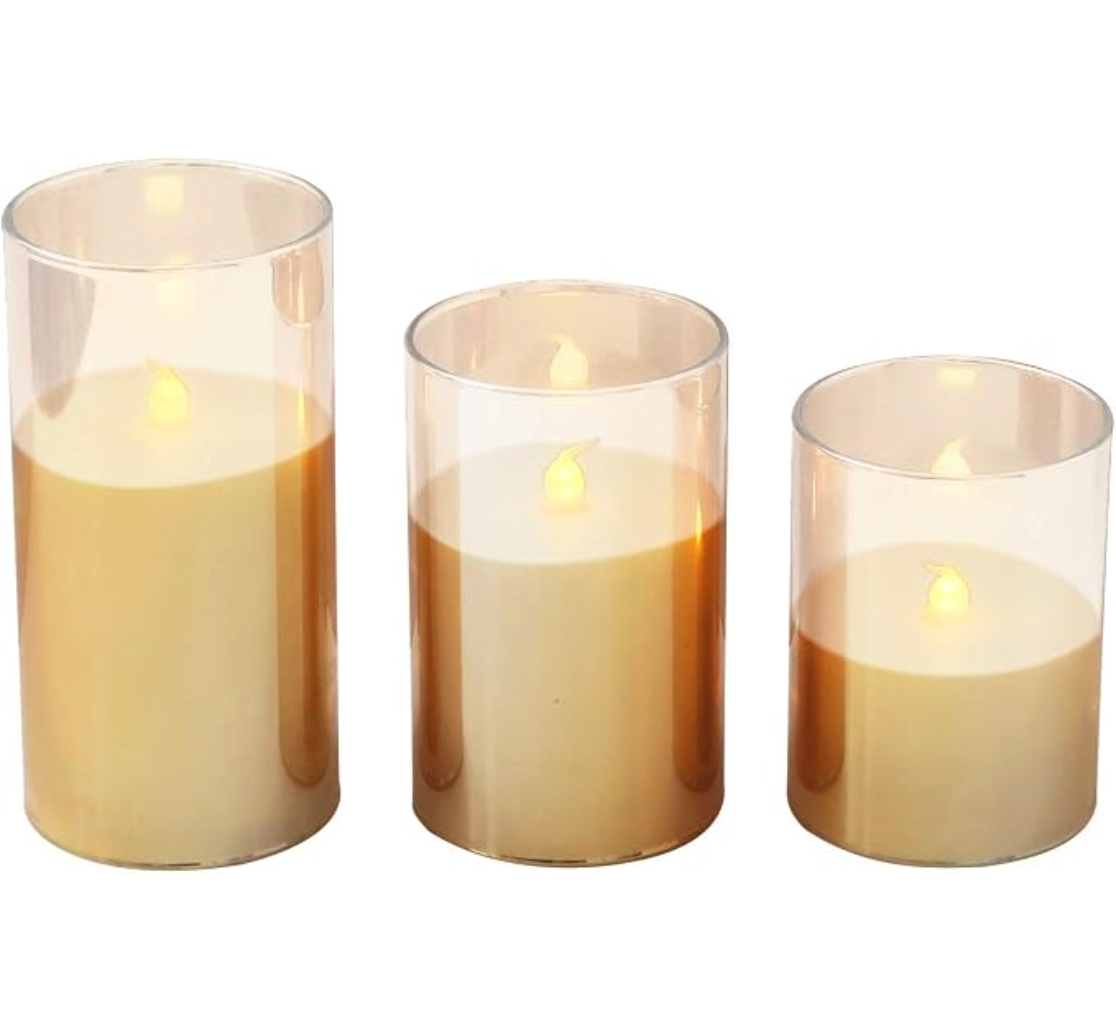 Clear Glass Real Wax Flameless Candles with Timer - Set of 3